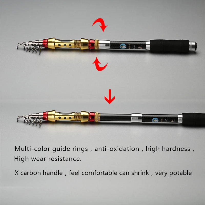 Short Sea Fishing Rods Fiber Telescopic Fishing Rod  99% Carbon 1.8-3.6M Spinning Telescopic Fishing Tackle Spinning Rod