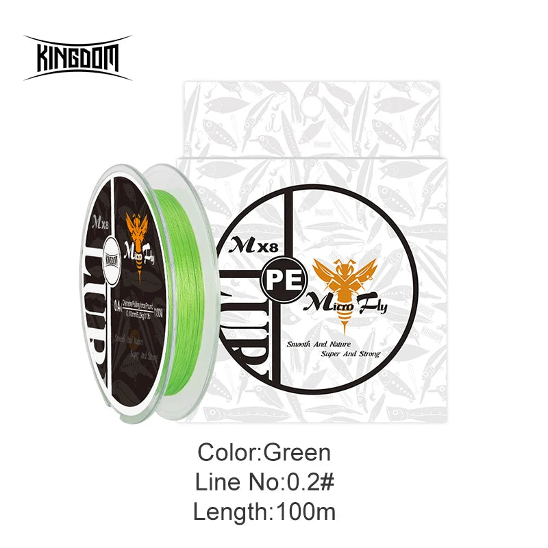 Kingdom Micro Fly 100M 150M Braid PE Fishing Line 4 Strand 0.2#/0.4#/0.6# 9-12LB Far Casting Distance Super Stiff&Strong PE Line