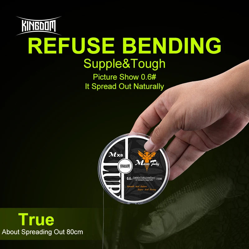 Kingdom Micro Fly 100M 150M Braid PE Fishing Line 4 Strand 0.2#/0.4#/0.6# 9-12LB Far Casting Distance Super Stiff&Strong PE Line
