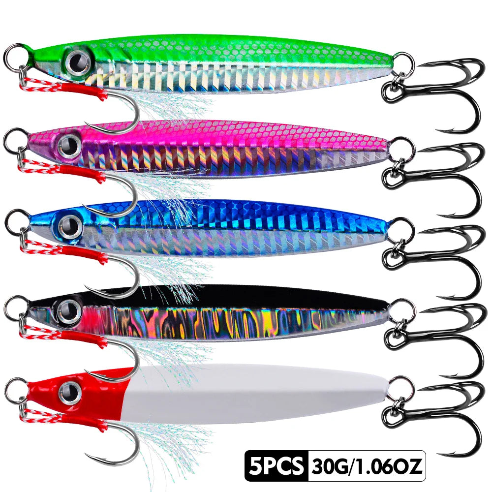 PROBEROS 5Pcs 3D Eyes Metal Jig Lure 10g 15g 20g 30g 40g 60g Bionic Bait Saltwater Shore Casting Fishing Lure Fishing Tackle