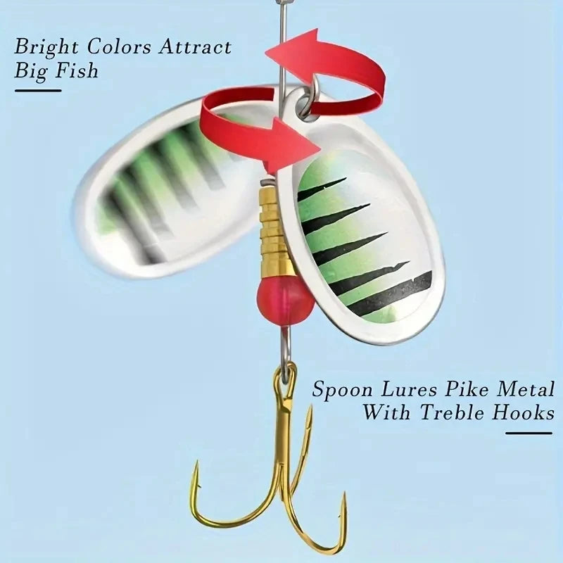 10pcs/Set Spinner Lure 10 Colors with Treble Hook Metal Spoon Lure Hard Fishing Lure with Fishing Tackle Box
