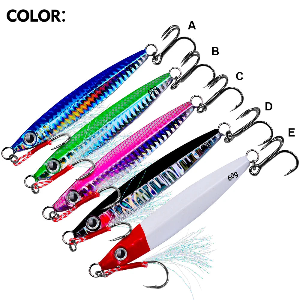PROBEROS 5Pcs 3D Eyes Metal Jig Lure 10g 15g 20g 30g 40g 60g Bionic Bait Saltwater Shore Casting Fishing Lure Fishing Tackle
