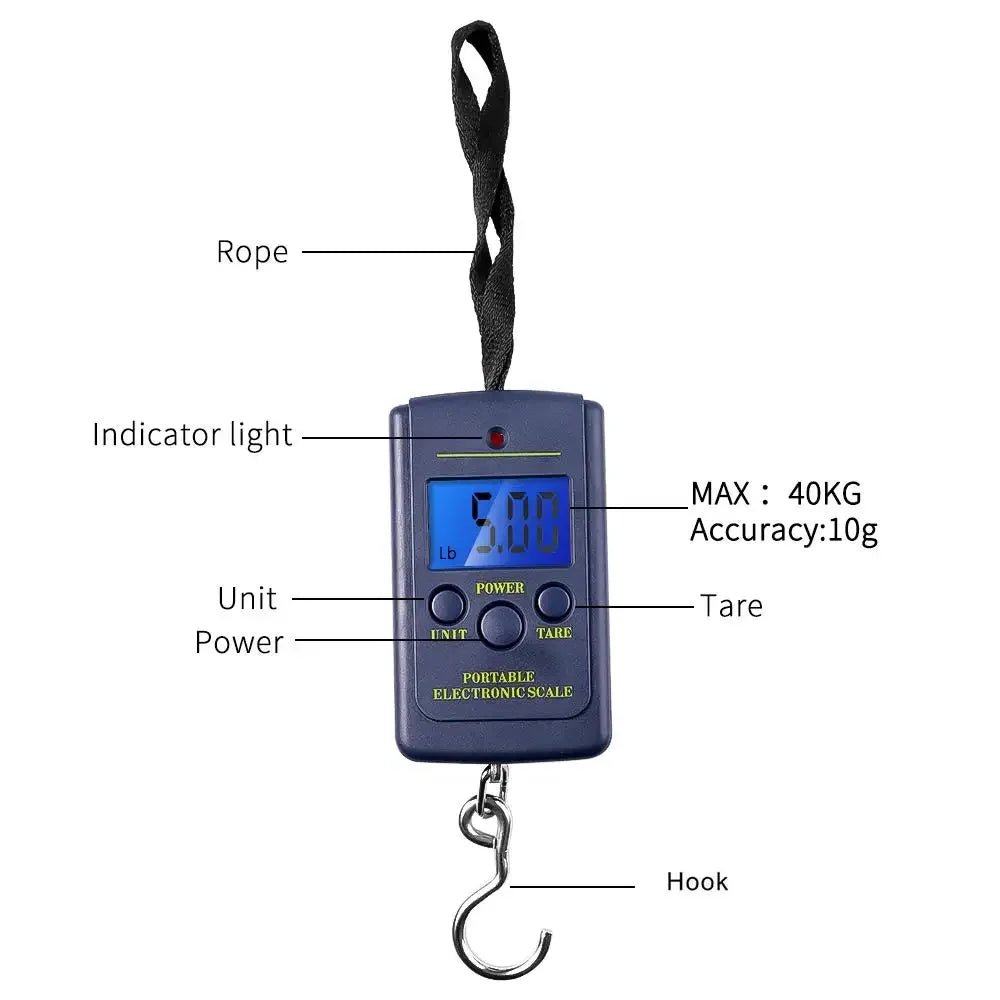 Portable Digital Luggage Scale 40kg – LCD Electronic Hanging Weight Scale for Suitcases, Travel Bags & More