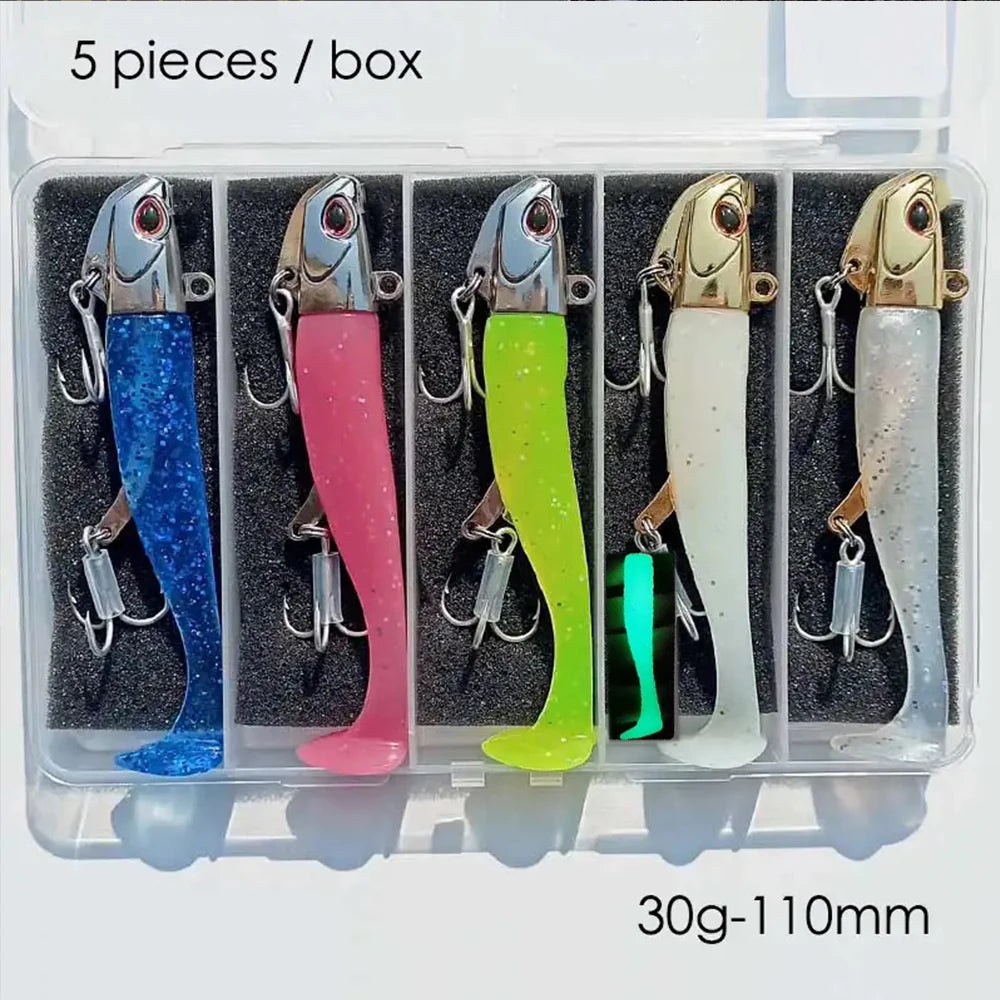 5pcs 24g/105mm Artificial soft Bait Lumious/Glow Mackerel Sea Bullet Bass Snapper Fishing Lure Wobblers Swimbait Jigging Baits