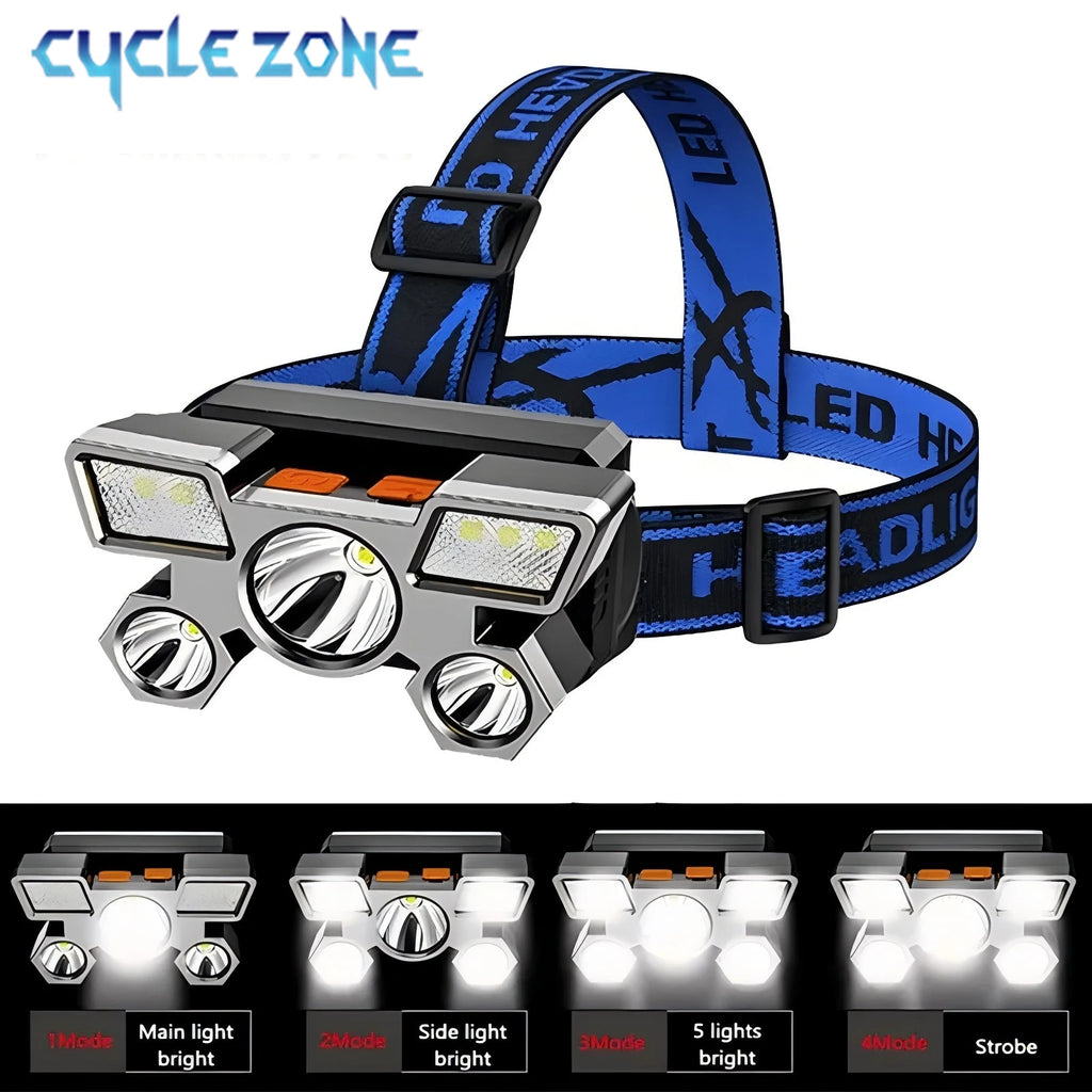 KRUMPROFISHING Rechargeable 5 LED Headlamp – Portable Headlight with Built-in Rechargeable Battery