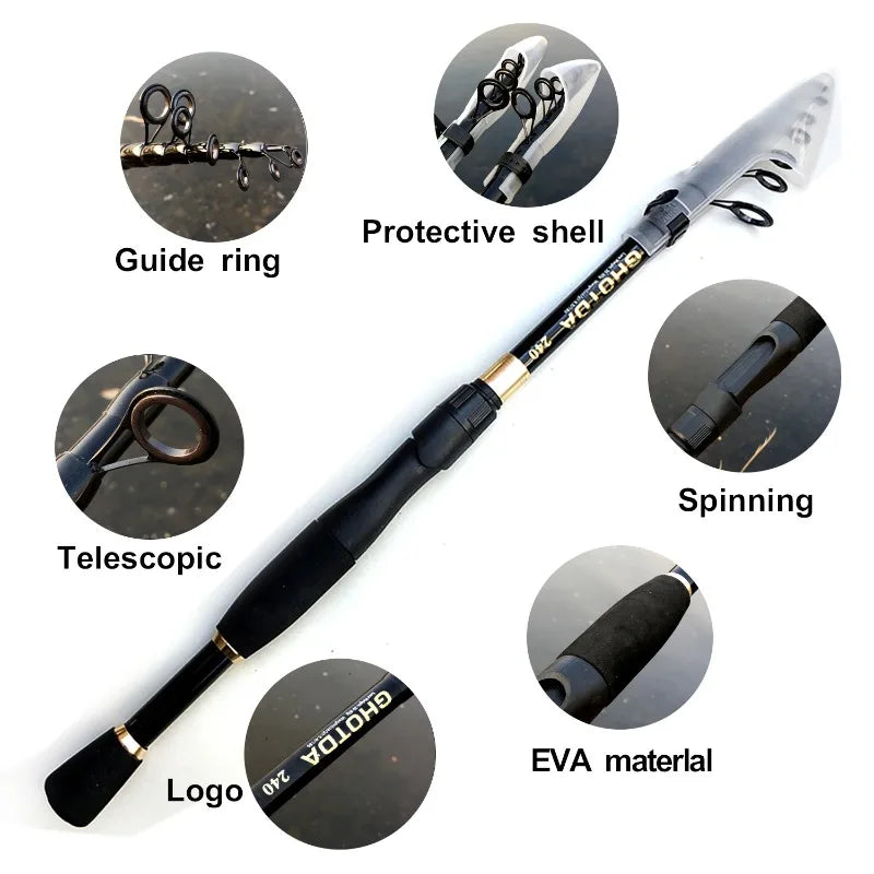 1.6-2.4m  Fishing Rods Telescopic Ultralight Weight Spinning Casting Carbon Pole Fishing Accessories Lure Weight