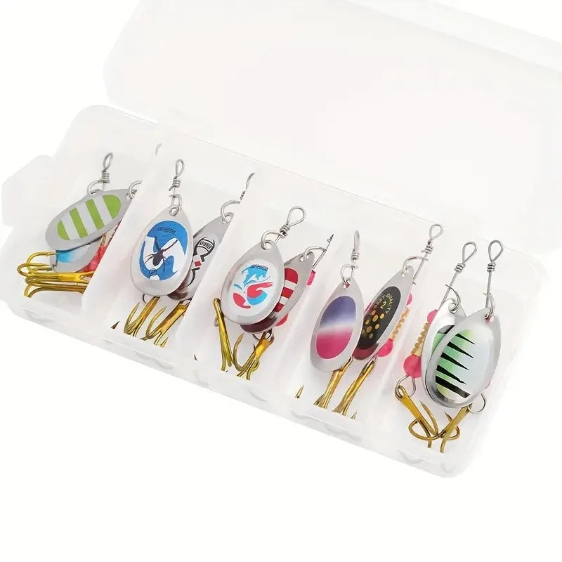 10pcs/Set Spinner Lure 10 Colors with Treble Hook Metal Spoon Lure Hard Fishing Lure with Fishing Tackle Box