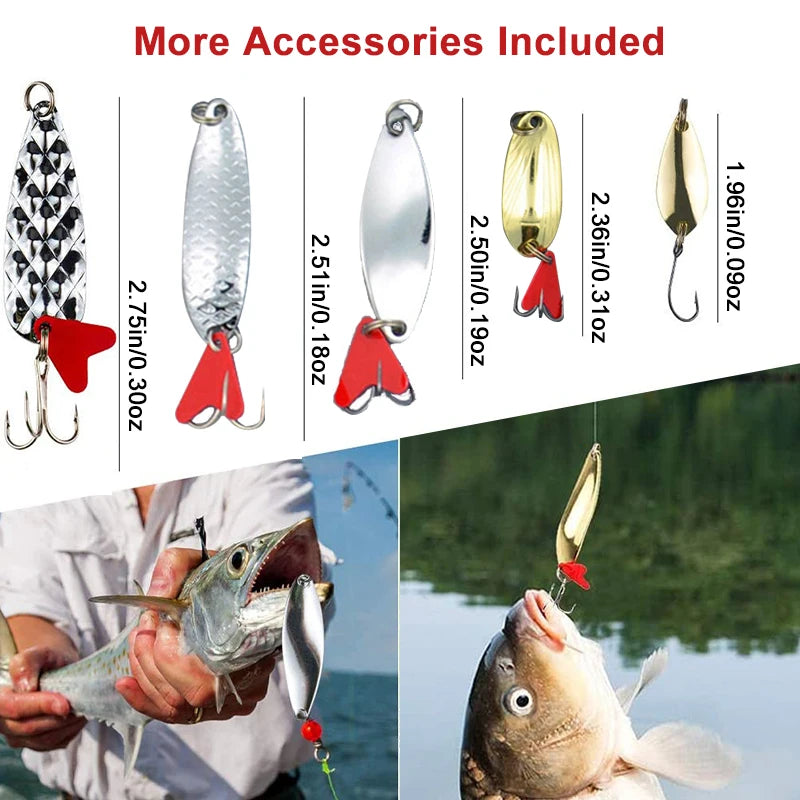 10PCS/Set Gold And Sliver Metal Jig Spoon Spinner Fishing Lure Wobbler Bait Set with Fishing Tackle Box Kit For Fishing