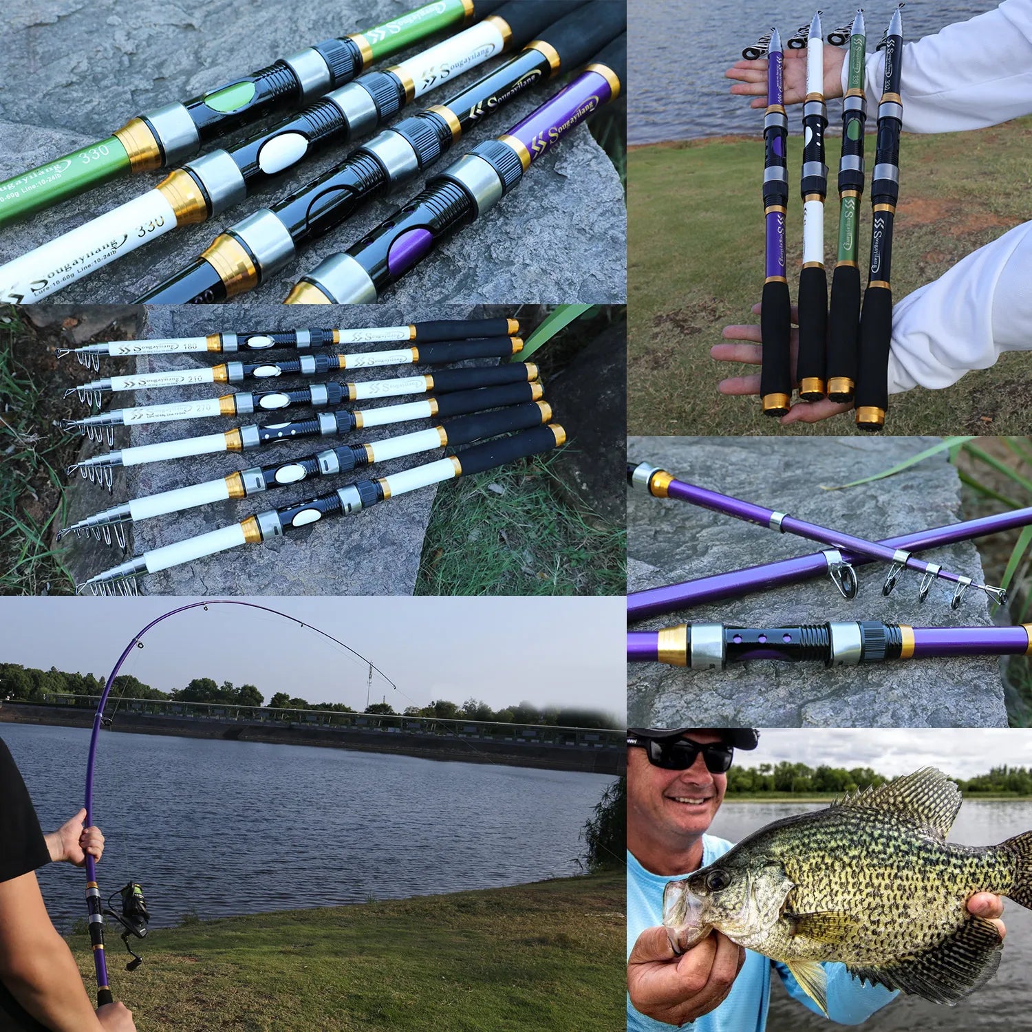 Sougayilang 4 Colors Telescopic Fishing Rod 1.8m-3.3m Glass Fiber EVA Handle Travel Spinning Fishing Pole Max Drag 5kg Pesca