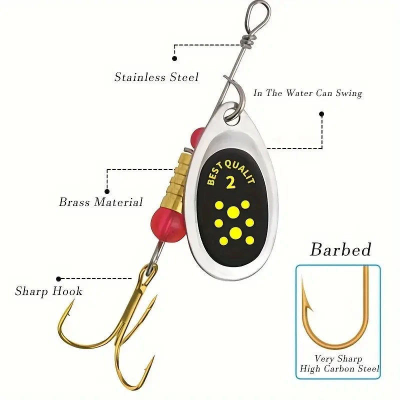 10pcs/Set Spinner Lure 10 Colors with Treble Hook Metal Spoon Lure Hard Fishing Lure with Fishing Tackle Box