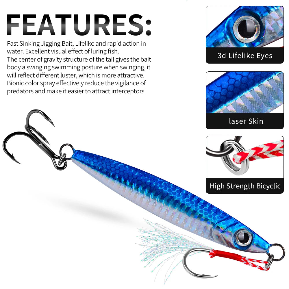 PROBEROS 5Pcs 3D Eyes Metal Jig Lure 10g 15g 20g 30g 40g 60g Bionic Bait Saltwater Shore Casting Fishing Lure Fishing Tackle