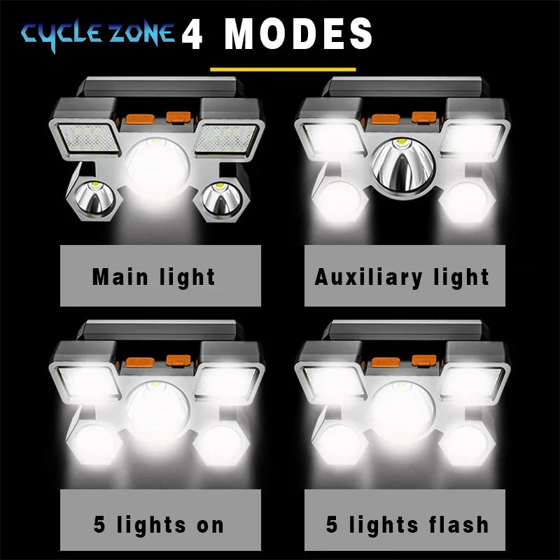 KRUMPROFISHING Rechargeable 5 LED Headlamp – Portable Headlight with Built-in Rechargeable Battery