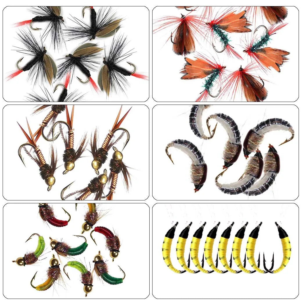 114pcs with Dry/Wet Flies Fly Fishing Flies Kit Fly Assortment Trout Bass Fishing with Fly Box