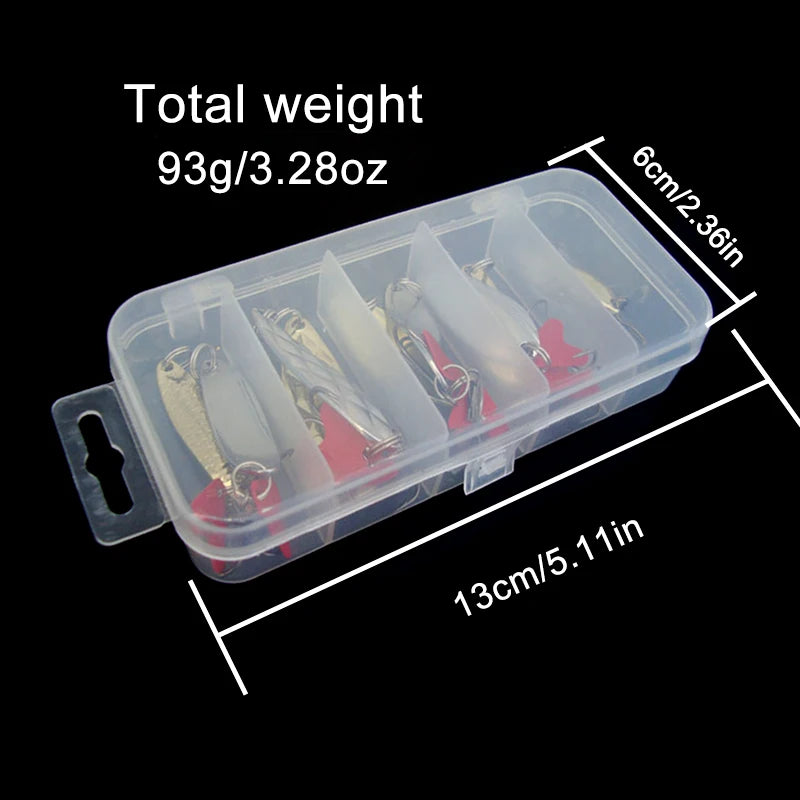 10PCS/Set Gold And Sliver Metal Jig Spoon Spinner Fishing Lure Wobbler Bait Set with Fishing Tackle Box Kit For Fishing