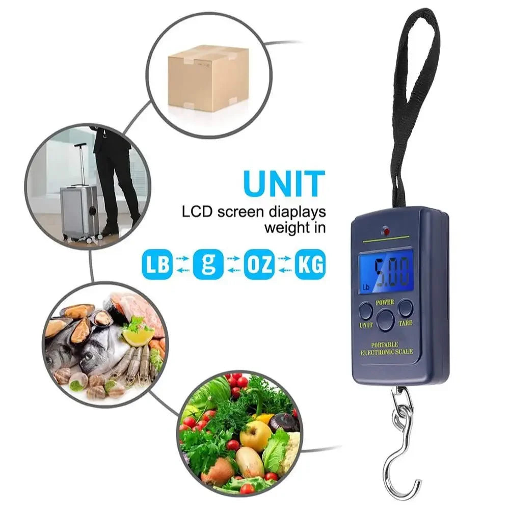 Portable Digital Luggage Scale 40kg – LCD Electronic Hanging Weight Scale for Suitcases, Travel Bags & More