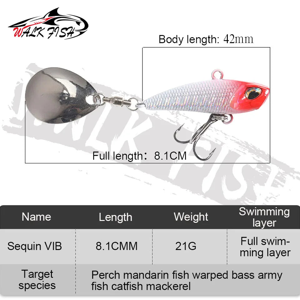 WALK FISH 21g Spinner Bait Metal VIB Fishing Lure Rotating Tail Vibration Sequins Japan Wobbler Trolling Bait Pesca